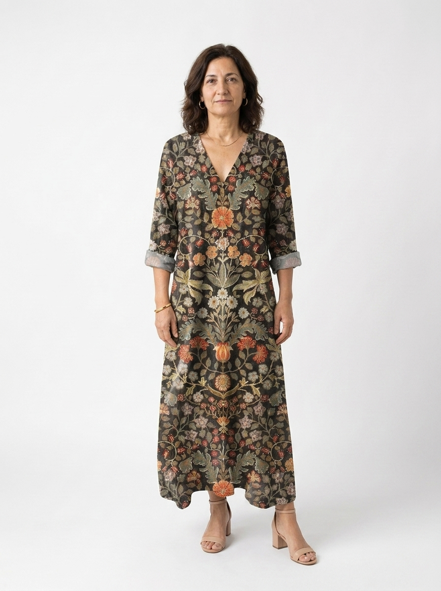 Seraphina | Women’s Vintage Abstract Linen Dress with Pockets