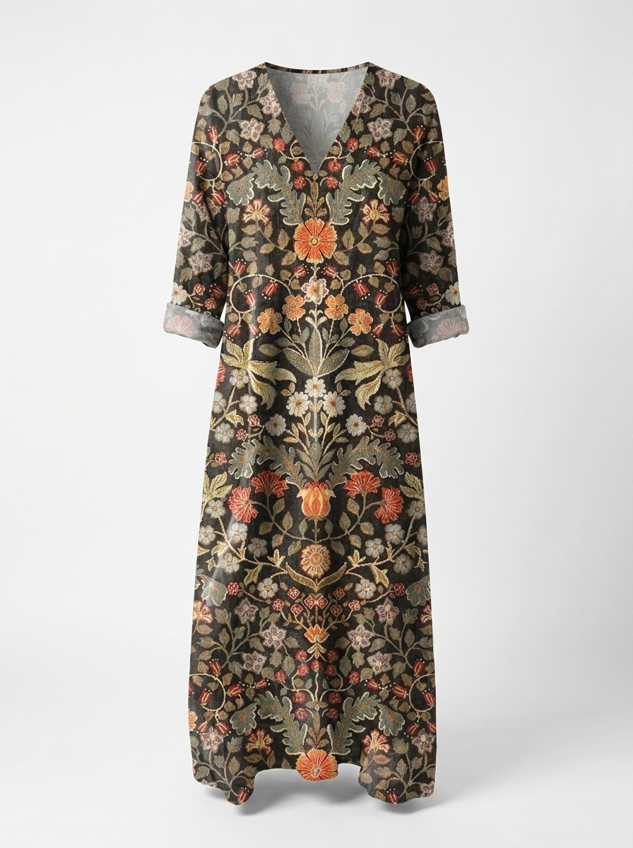 Seraphina | Women’s Vintage Abstract Linen Dress with Pockets