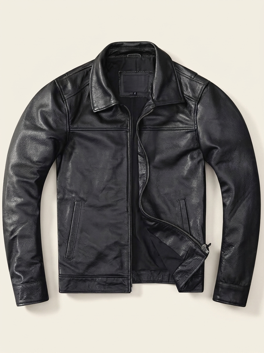 Declan | Men’s Leather Zip-Front Jacket with Shirt Collar