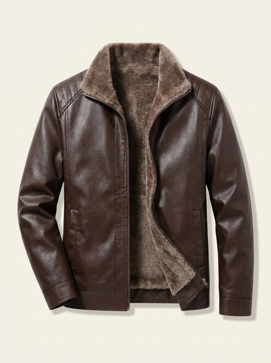 Dorian | Men’s Faux Leather Sherpa-Lined Zip Jacket