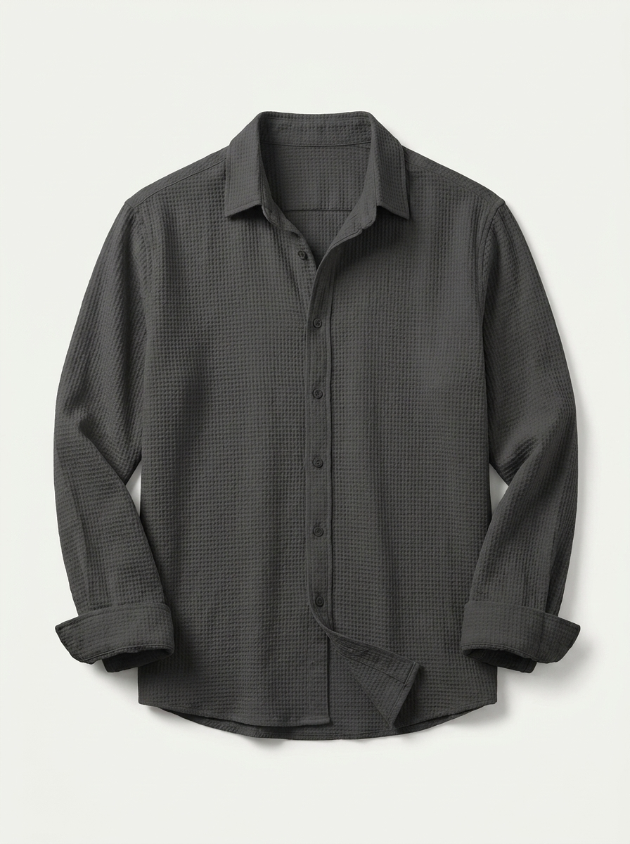 Ethan | Men’s Textured Long Sleeve Button-Up Shirt – Relaxed Fit