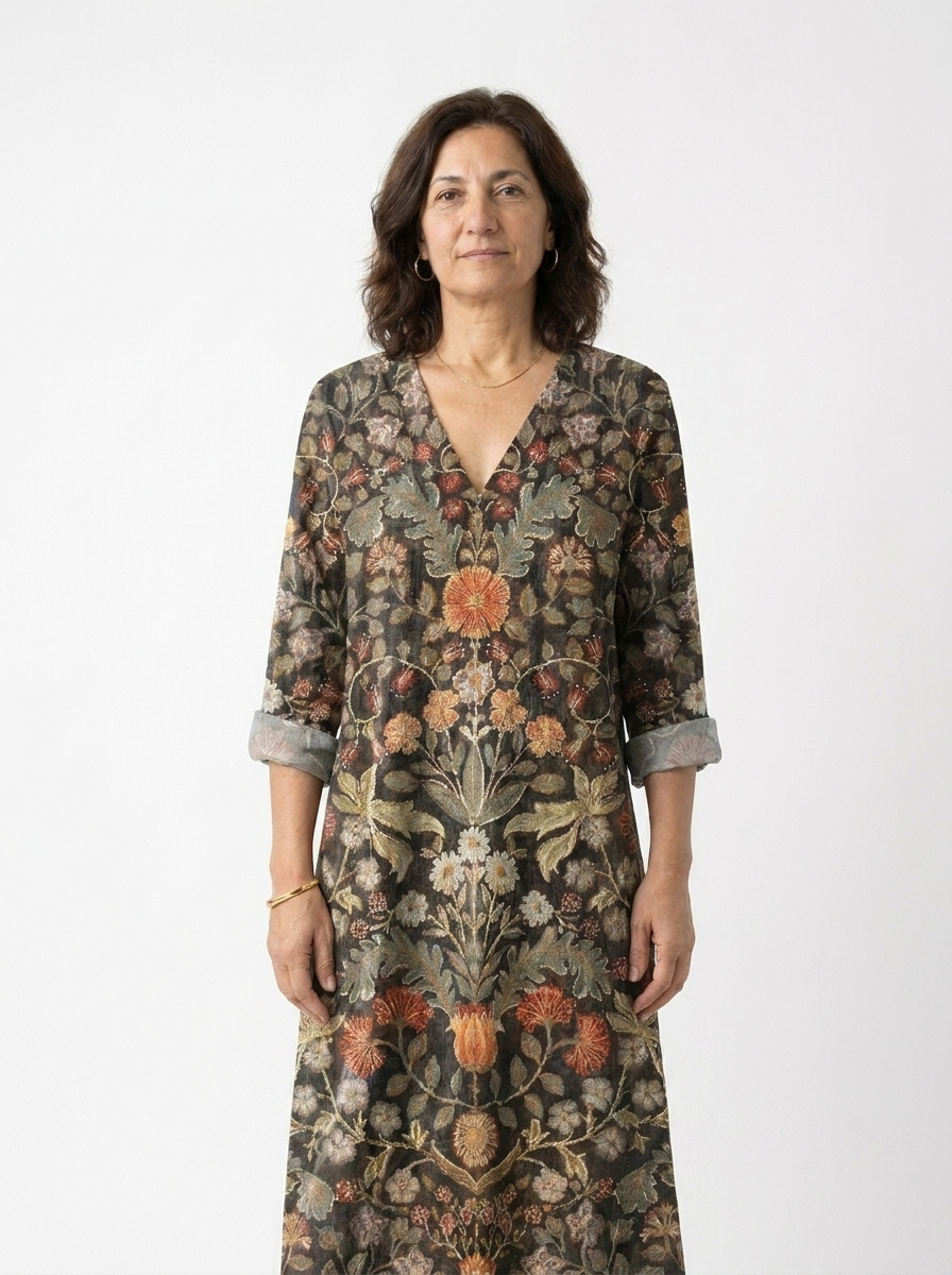 Seraphina | Women’s Vintage Abstract Linen Dress with Pockets