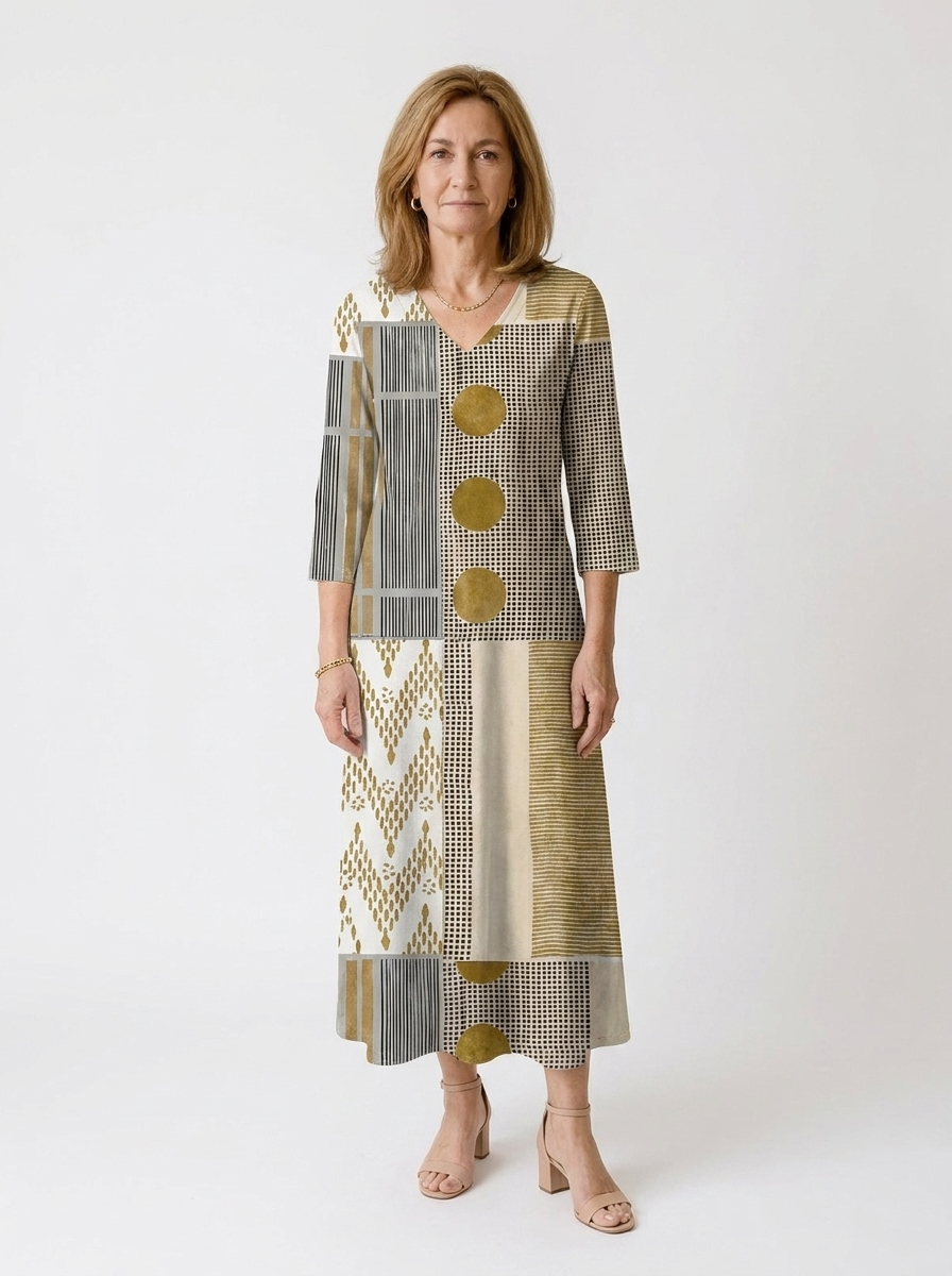 Elowen | Women’s Abstract Linen Dress with Pockets – Relaxed Summer Fit