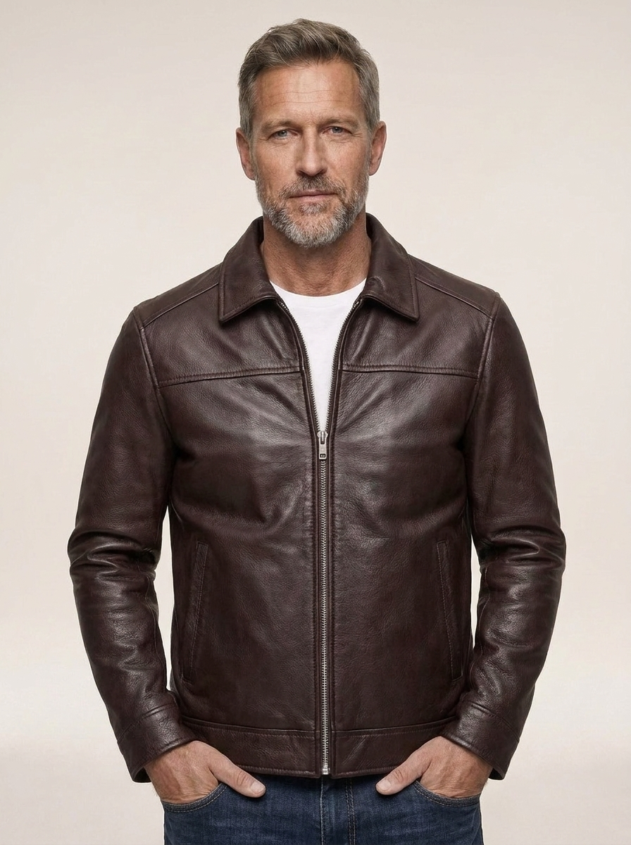 Declan | Men’s Leather Zip-Front Jacket with Shirt Collar