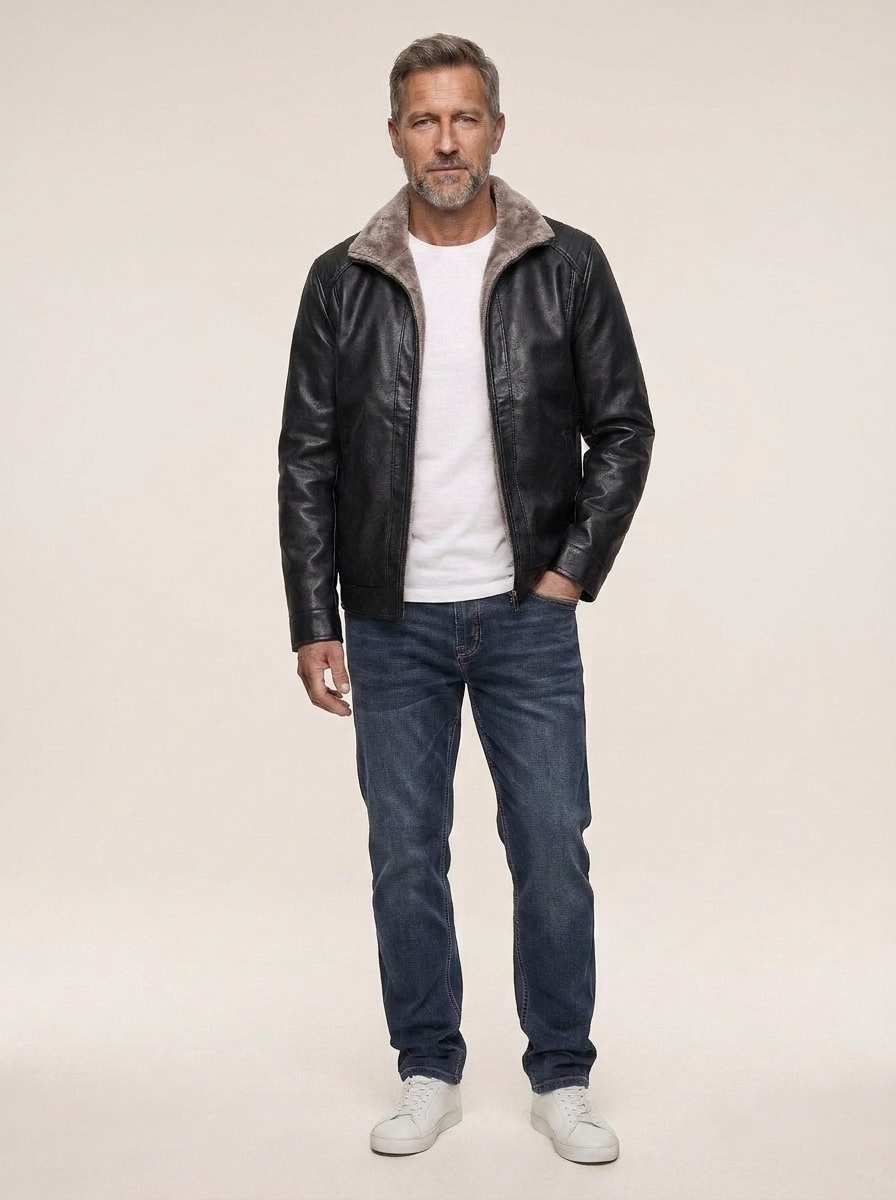 Dorian | Men’s Faux Leather Sherpa-Lined Zip Jacket
