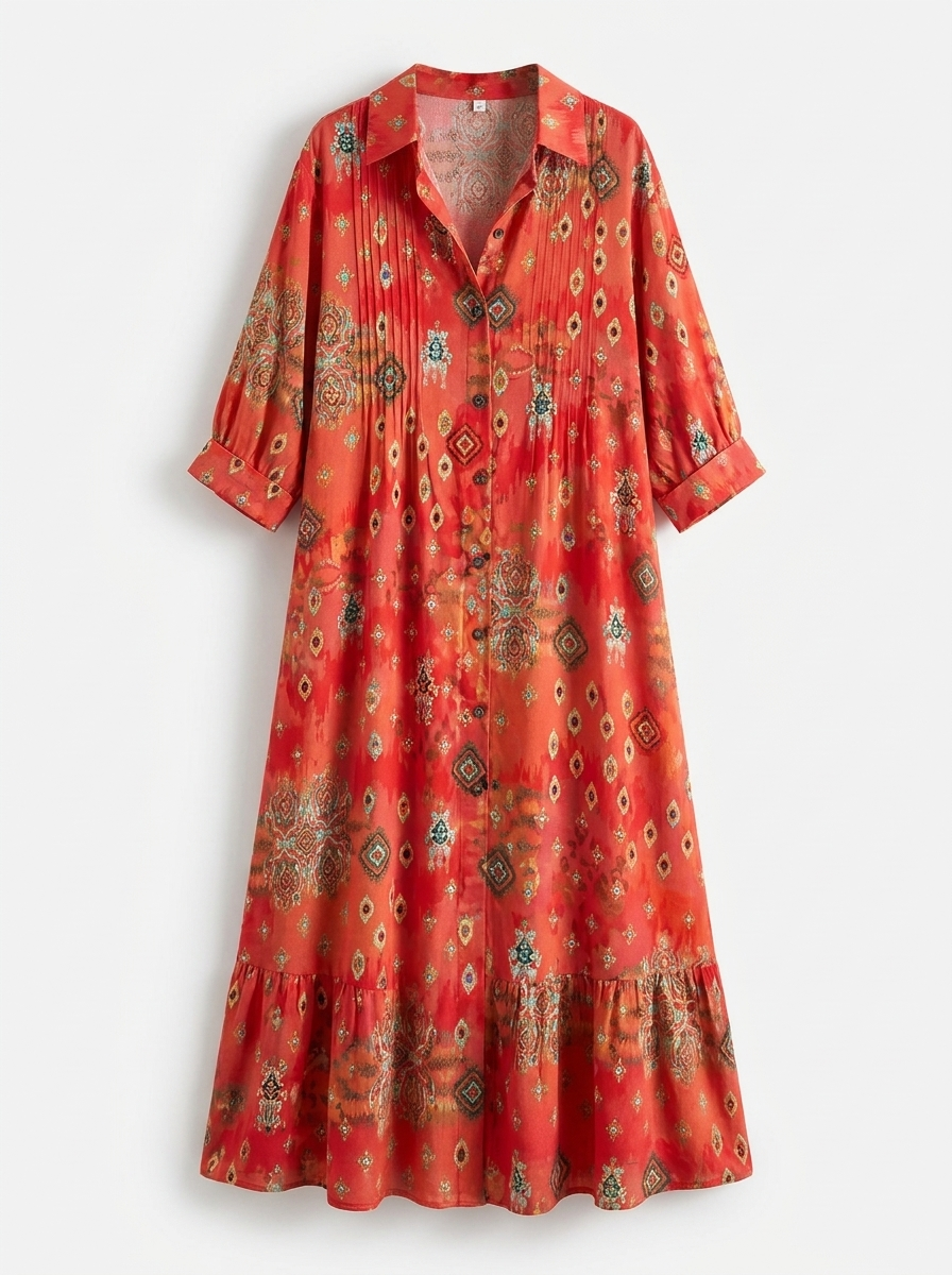 Rimmey | Women’s Boho V-Neck Midi Dress with Layered Skirt
