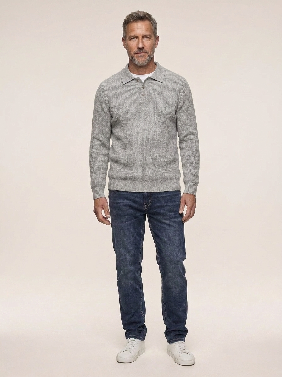 Soren | Men’s Ribbed Long Sleeve Polo Sweater with Button Placket