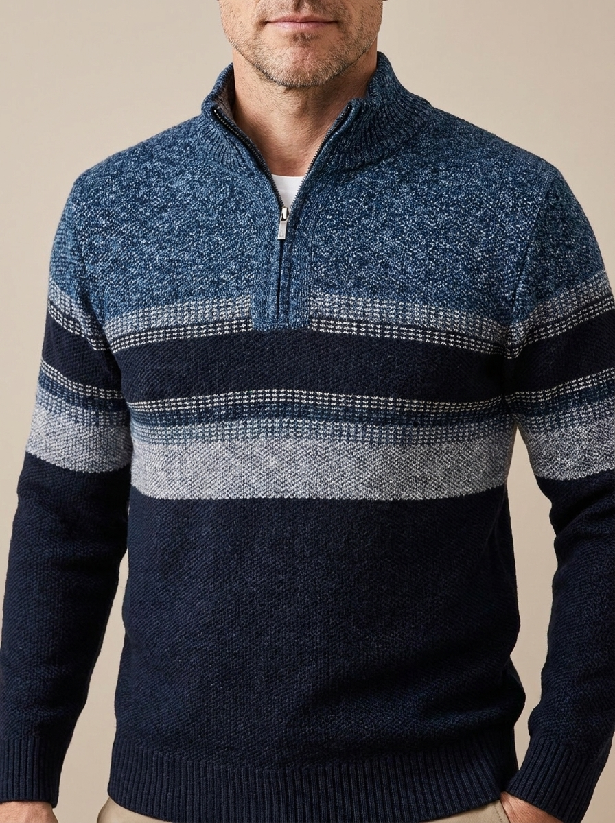 Everett | Men’s Striped Quarter-Zip Knit Sweater – Long Sleeve Pullover