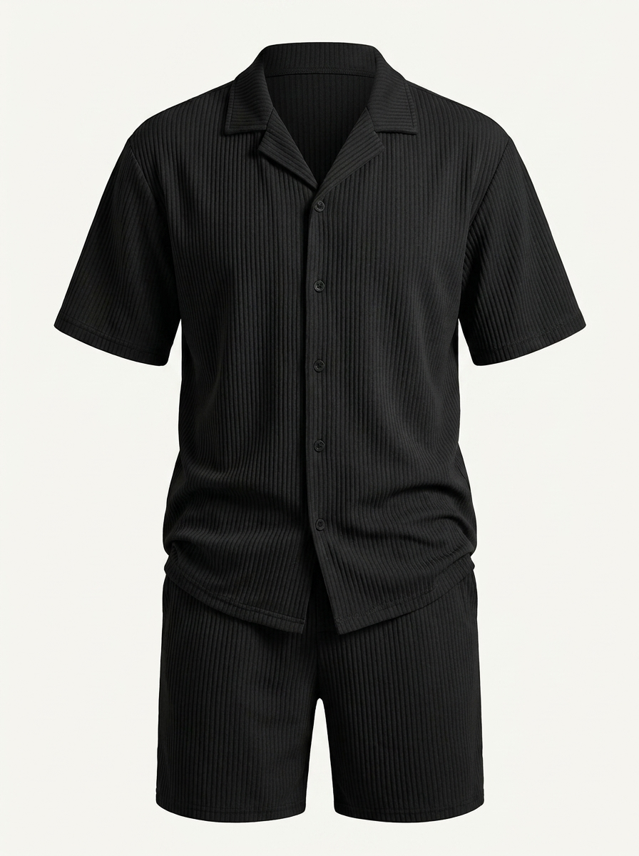 Milan | Textured Camp Collar Shirt & Shorts Set