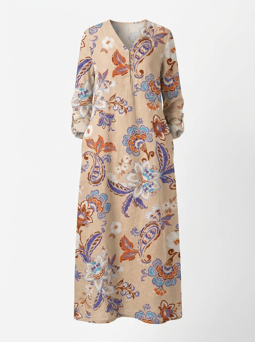 Elara | Women’s Floral Maxi Dress with Relaxed Fit & Side Pockets