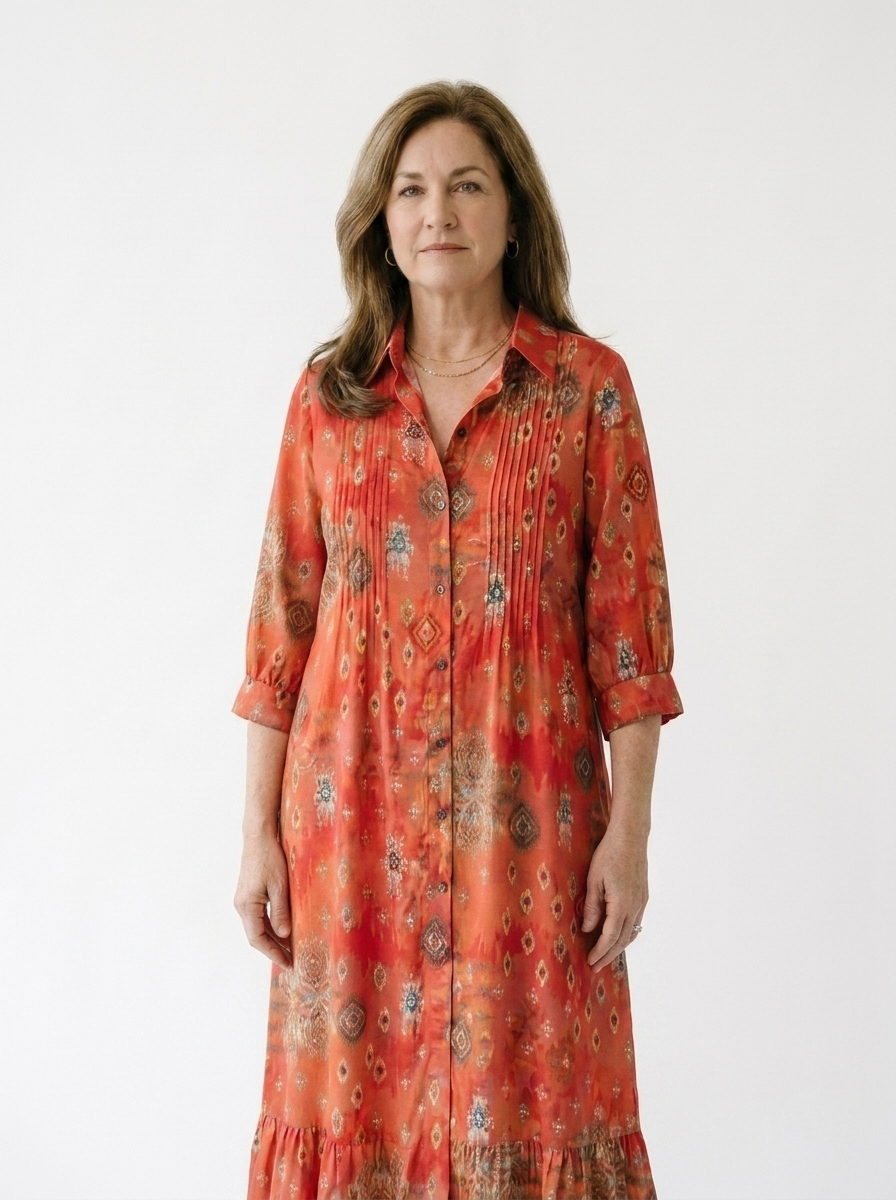 Rimmey | Women’s Boho V-Neck Midi Dress with Layered Skirt
