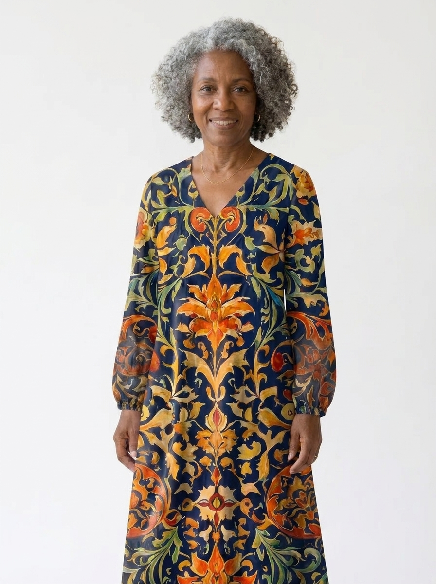 Maris | Women’s Vintage Abstract Linen Dress with Pockets