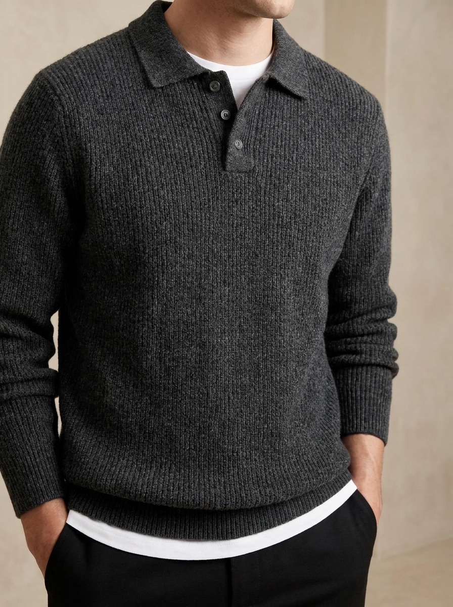 Soren | Men’s Ribbed Long Sleeve Polo Sweater with Button Placket