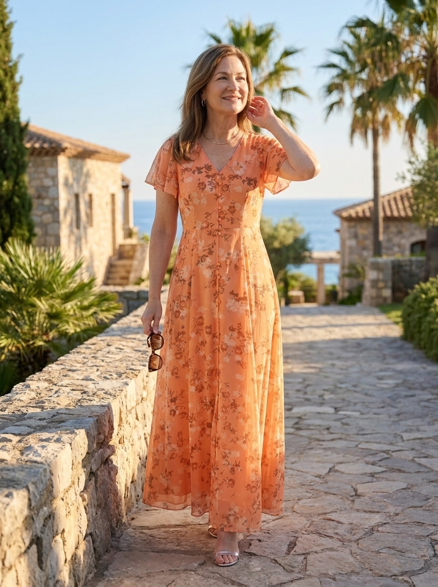 Zuri | Women’s Printed Maxi Dress with V-Neck – Lightweight Summer Fit