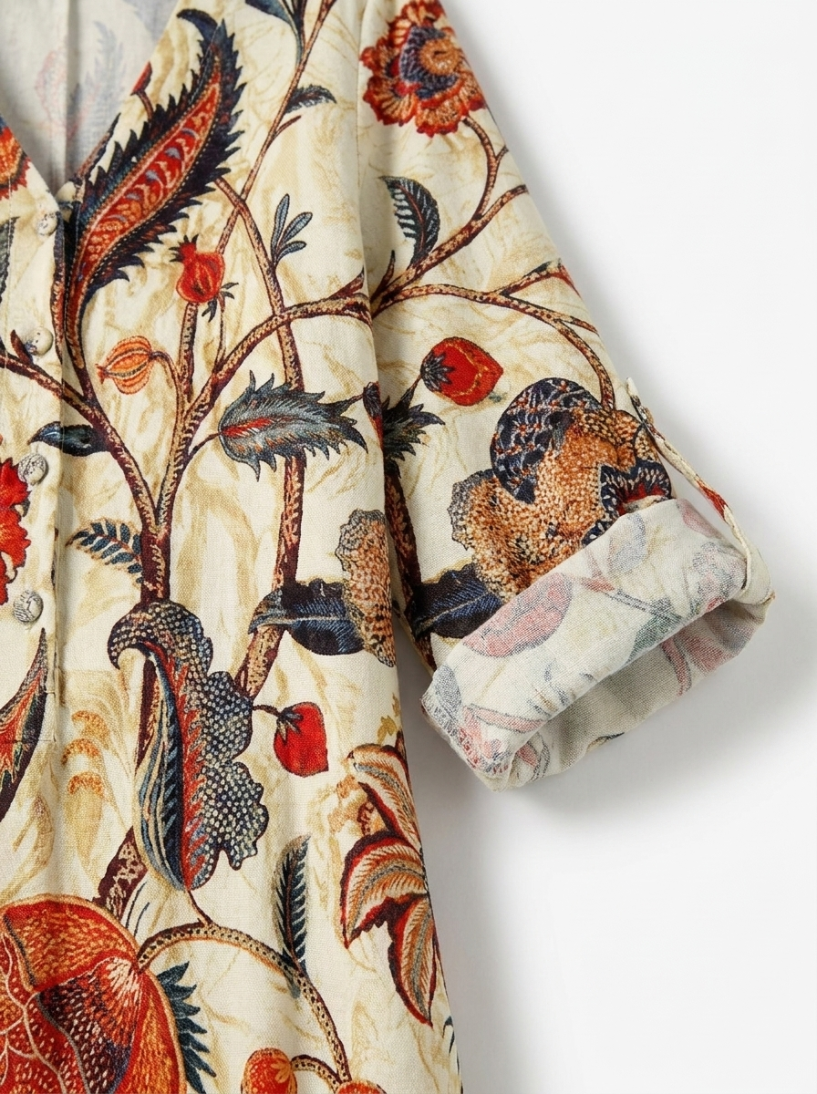 Aria | Women’s Vintage Abstract Linen Dress with Pockets