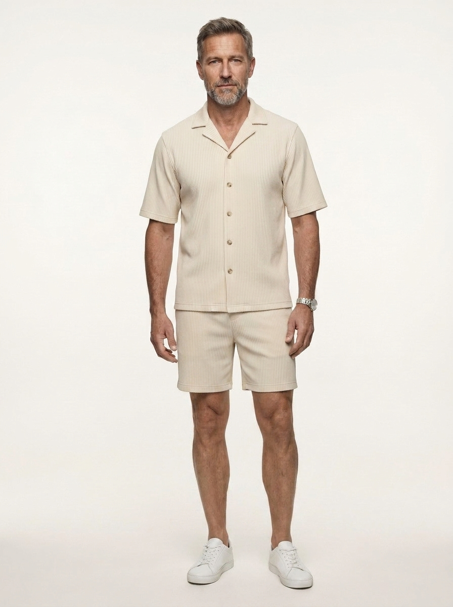 Milan | Textured Camp Collar Shirt & Shorts Set
