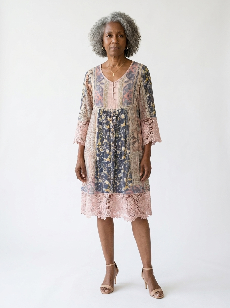 Naya | Women’s Boho Floral Lace Dress with Button Detail