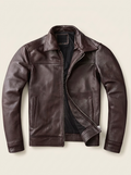 Declan | Men’s Leather Zip-Front Jacket with Shirt Collar