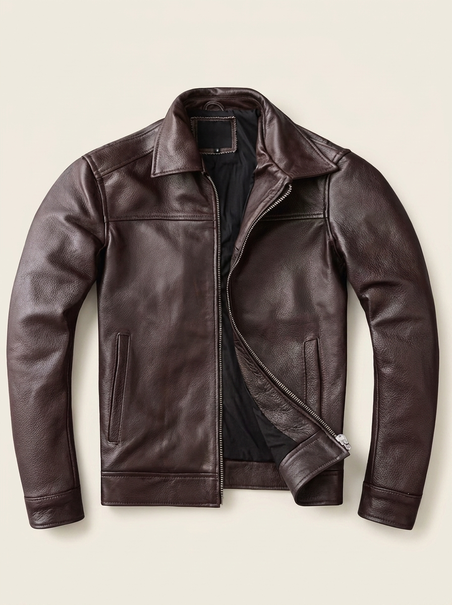 Declan | Men’s Leather Zip-Front Jacket with Shirt Collar