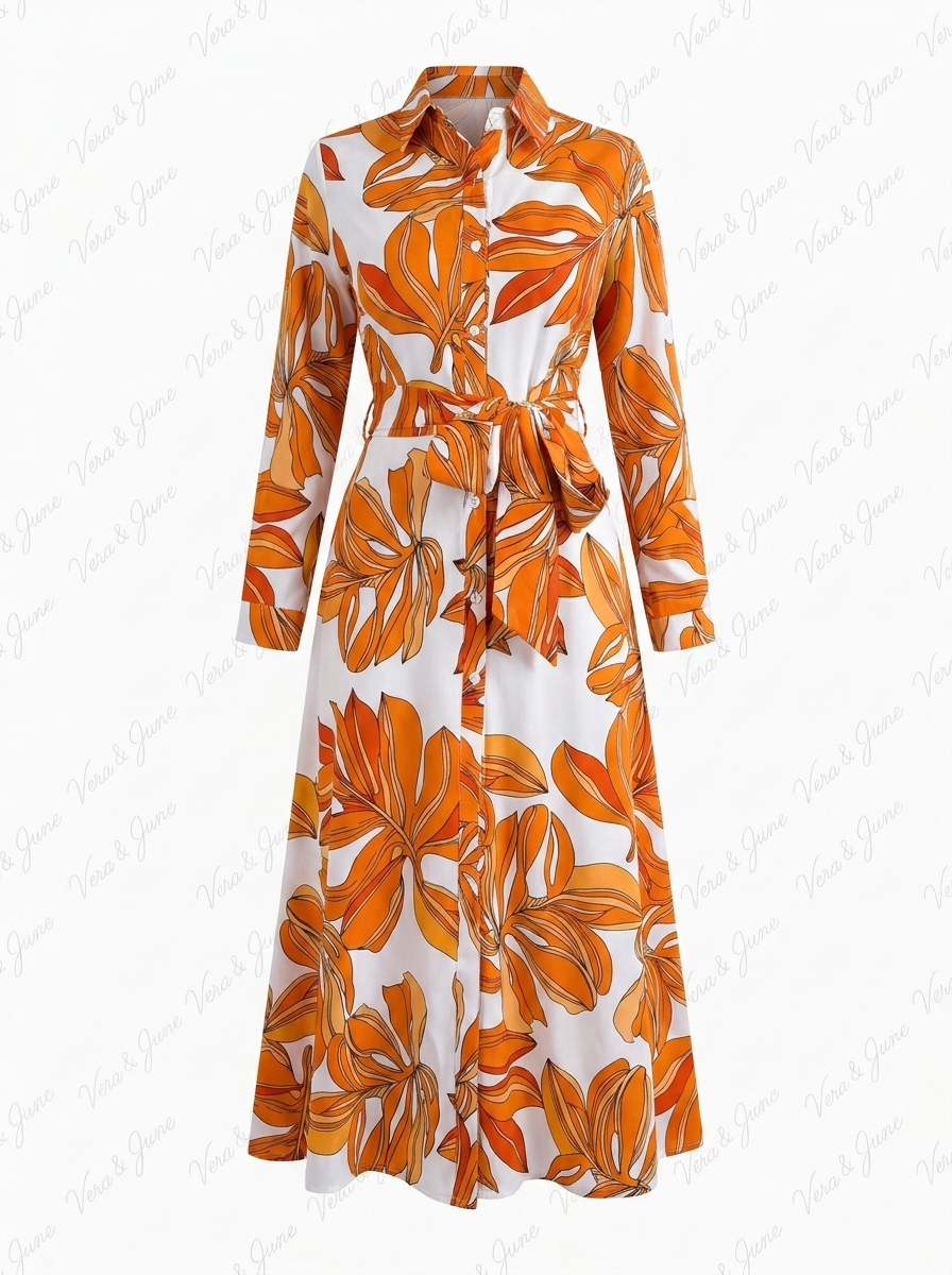 Lala | Women’s Floral Button-Down Maxi Shirt Dress with Waist Tie