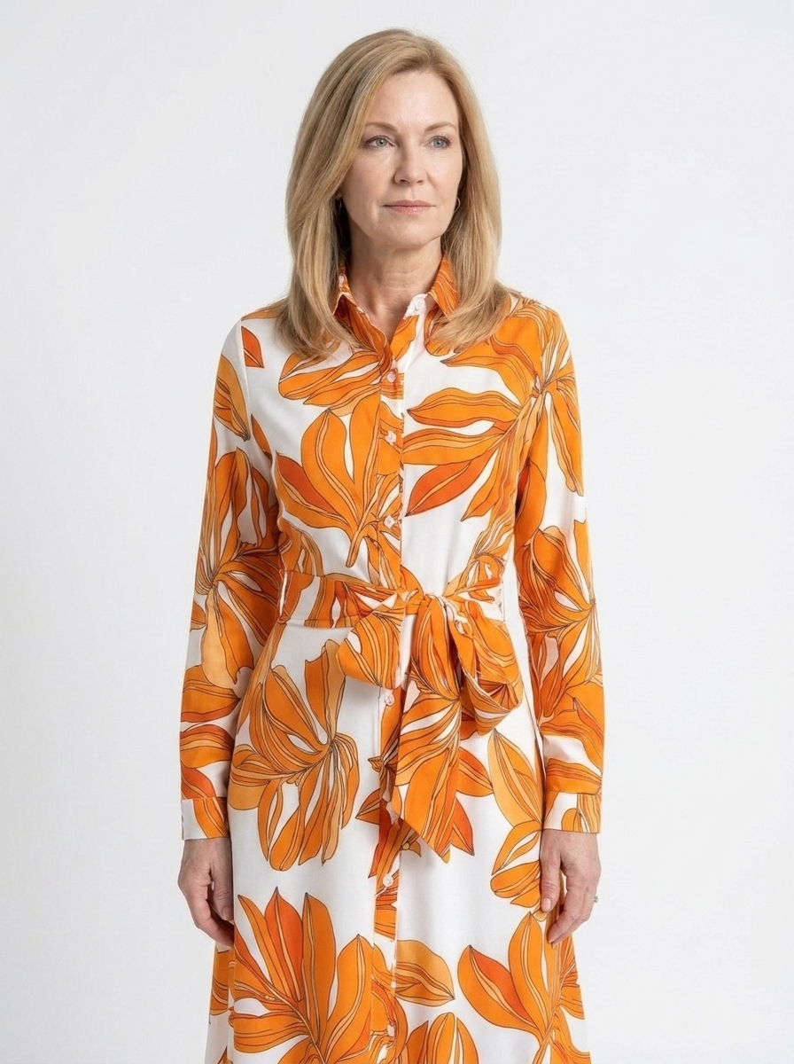 Lala | Women’s Floral Button-Down Maxi Shirt Dress with Waist Tie