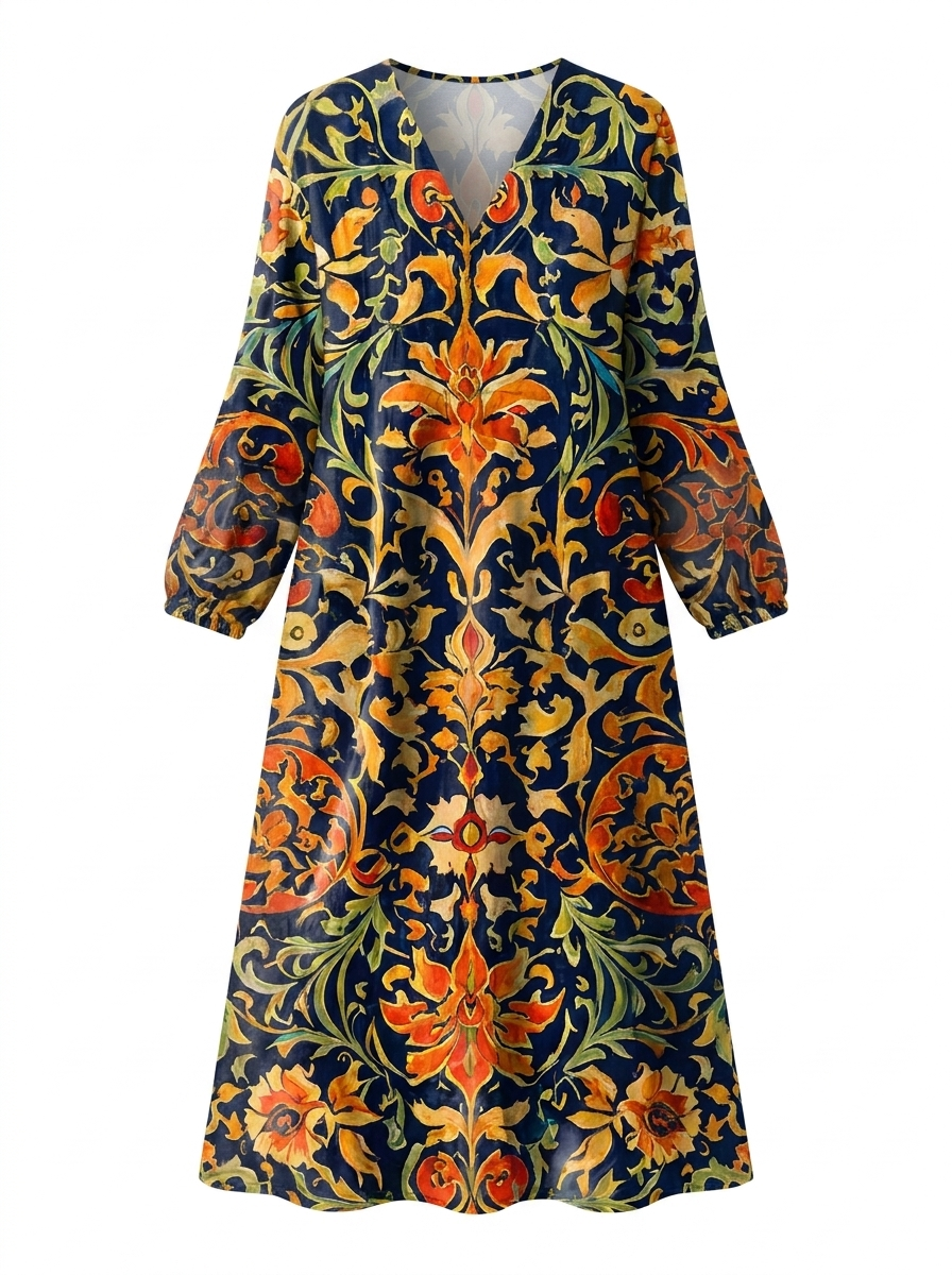 Maris | Women’s Vintage Abstract Linen Dress with Pockets