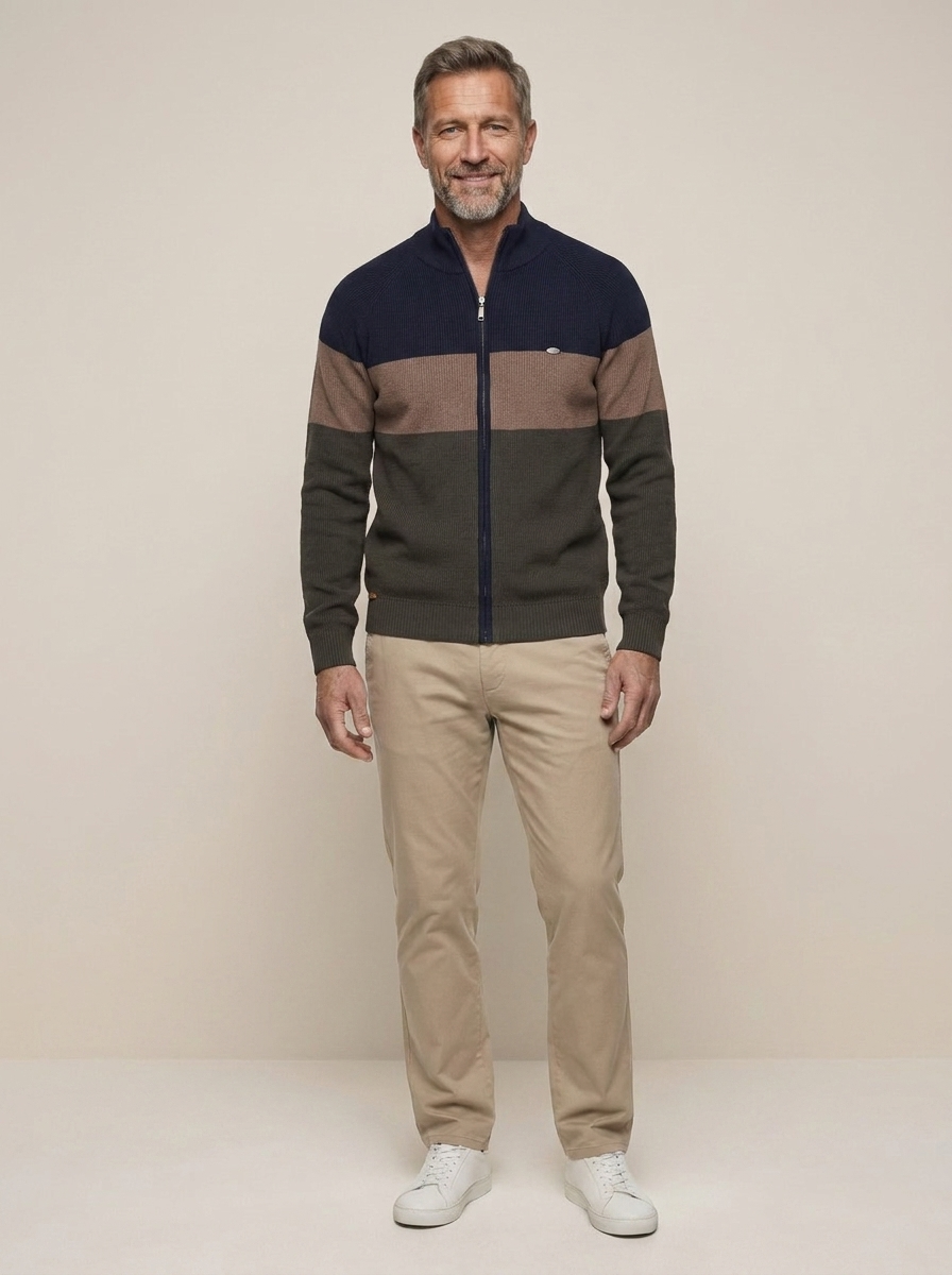 Callum | Men’s Colorblock Full-Zip Knit Sweater with Stand Collar