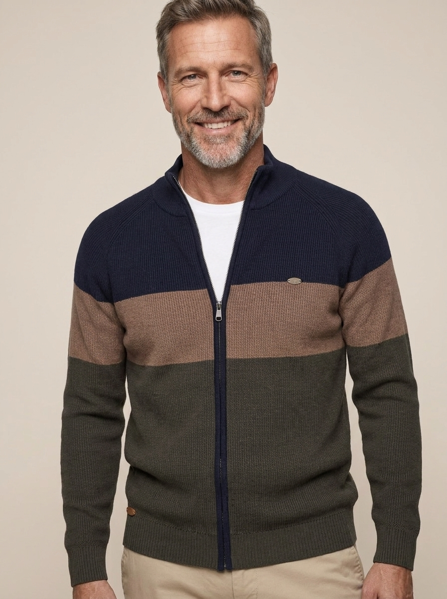 Callum | Men’s Colorblock Full-Zip Knit Sweater with Stand Collar