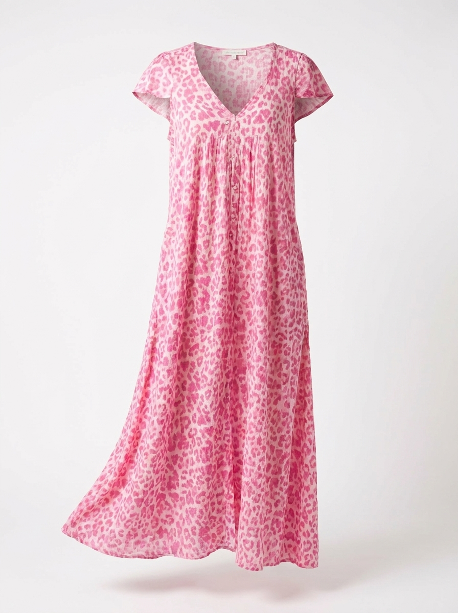 Glaiza | Women’s V-Neck Printed Maxi Dress with Side Pockets