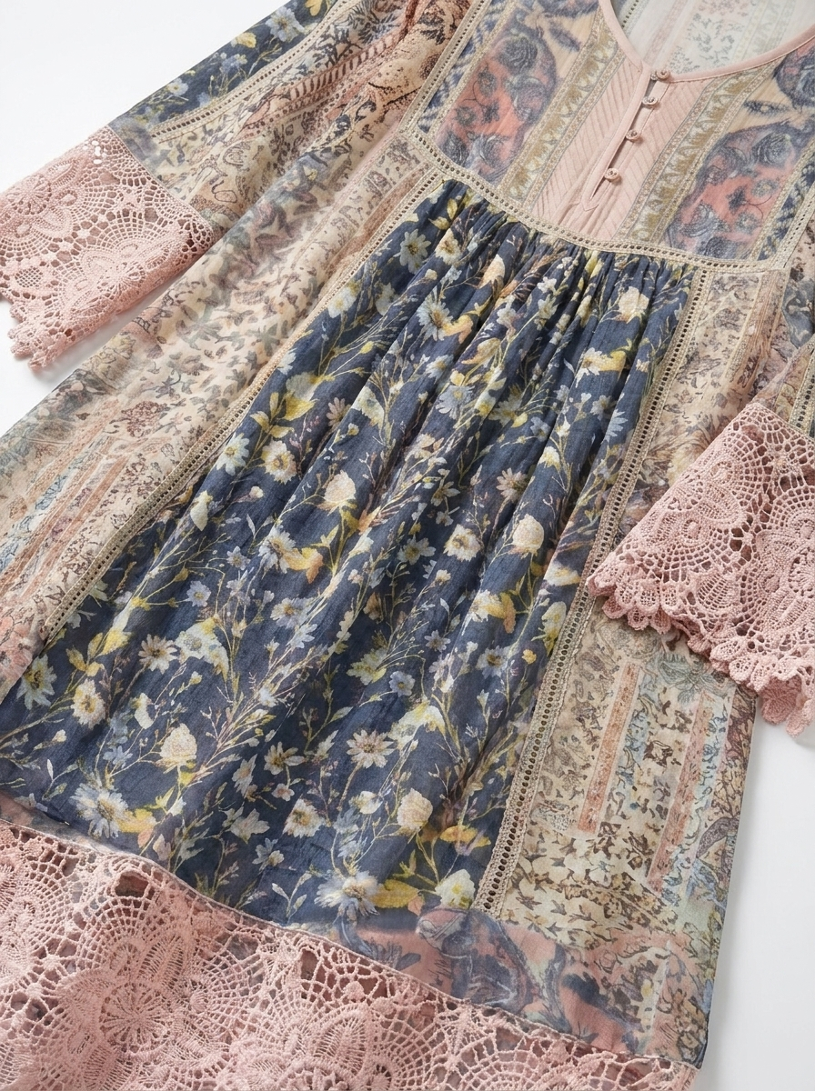 Naya | Women’s Boho Floral Lace Dress with Button Detail