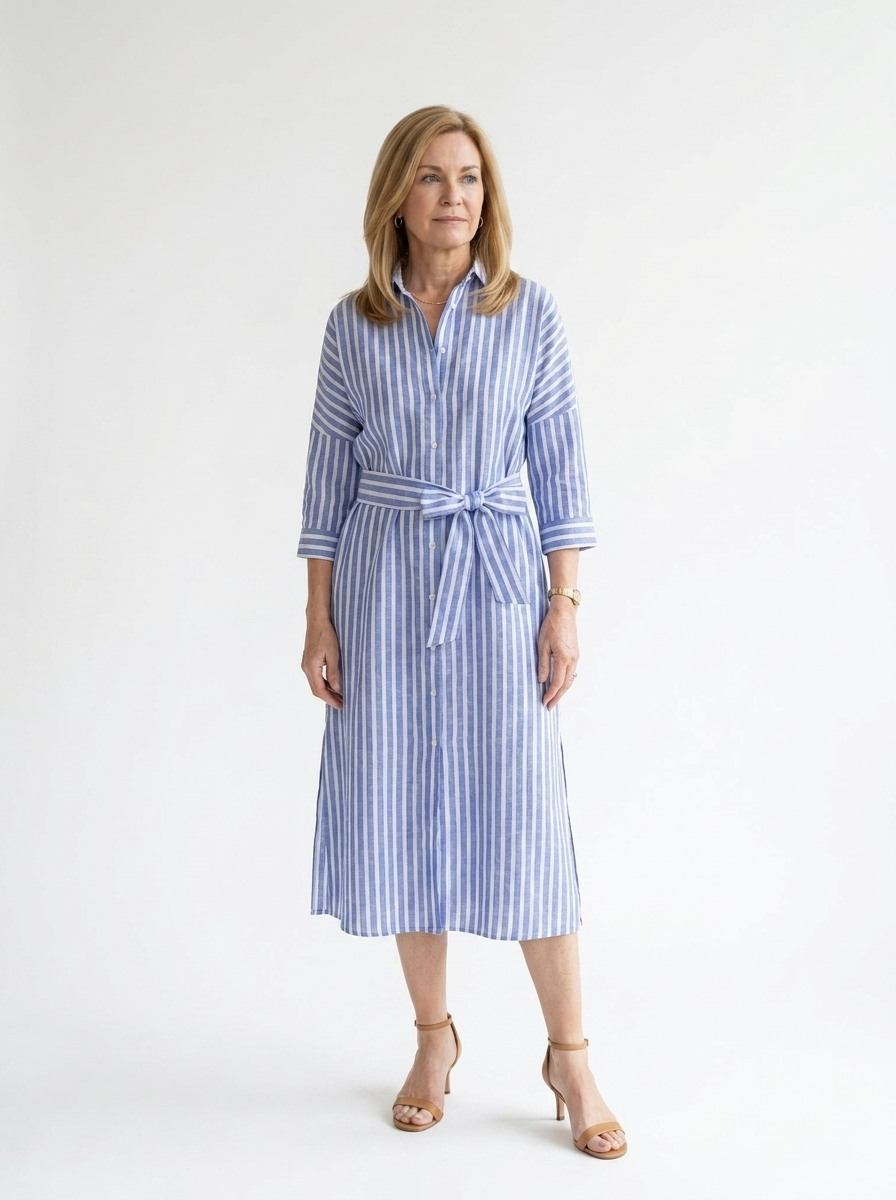 Sophia | Women’s Striped V-Neck Shirt Dress – Relaxed Summer Fit