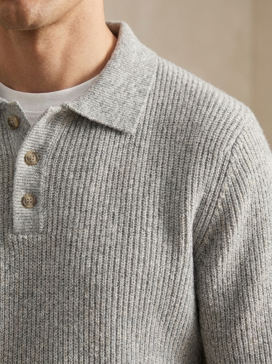 Soren | Men’s Ribbed Long Sleeve Polo Sweater with Button Placket