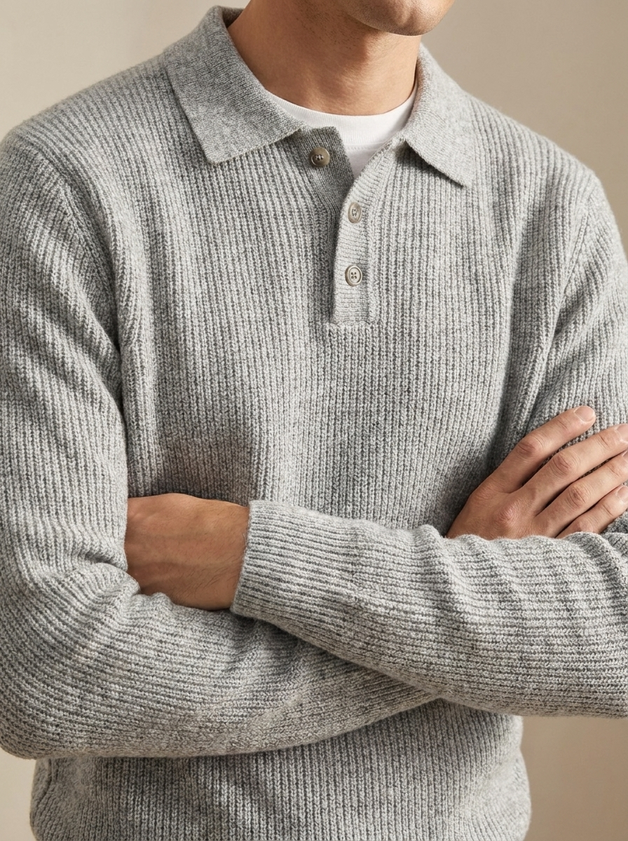 Soren | Men’s Ribbed Long Sleeve Polo Sweater with Button Placket