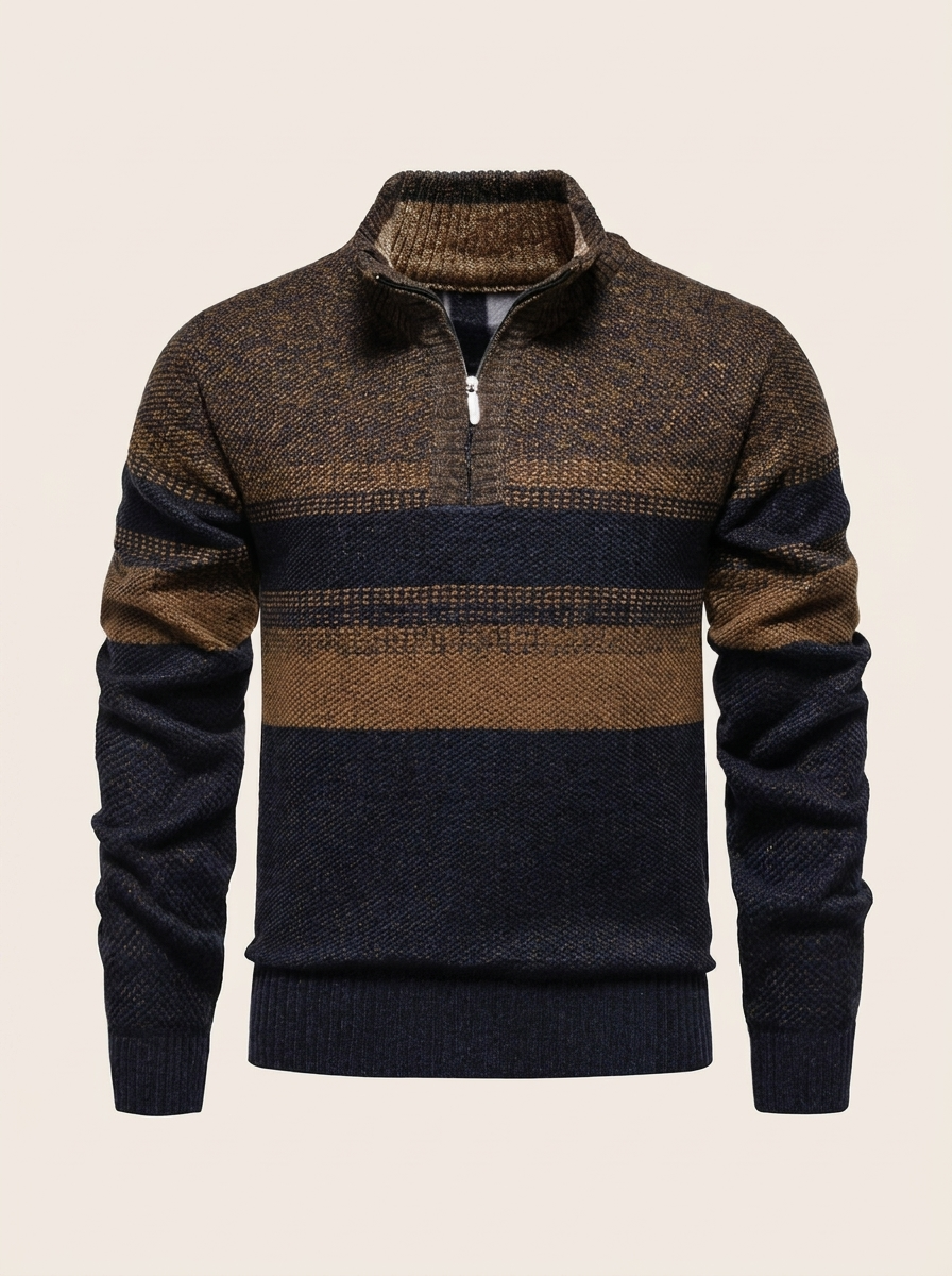Everett | Men’s Striped Quarter-Zip Knit Sweater – Long Sleeve Pullover