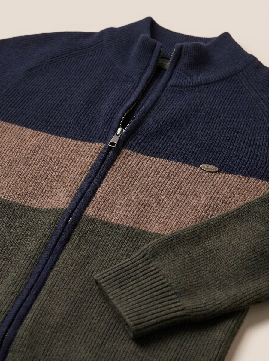 Callum | Men’s Colorblock Full-Zip Knit Sweater with Stand Collar