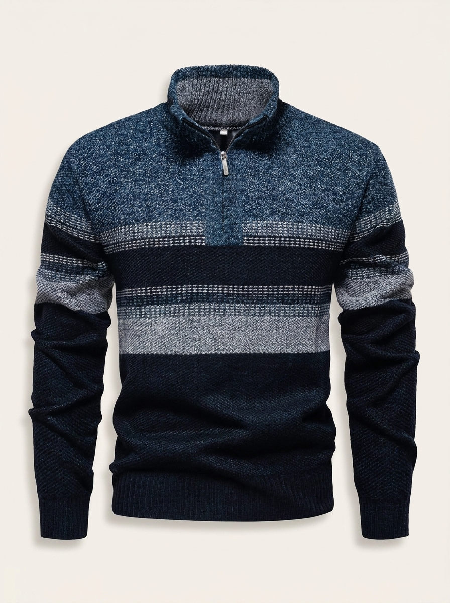 Everett | Men’s Striped Quarter-Zip Knit Sweater – Long Sleeve Pullover