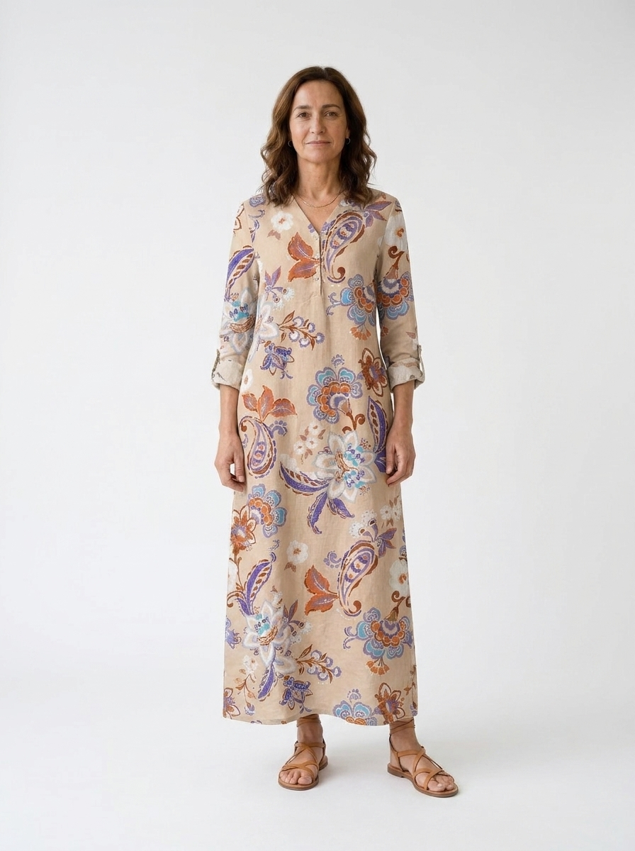 Elara | Women’s Floral Maxi Dress with Relaxed Fit & Side Pockets