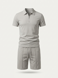 Men's 2-Piece Set - Quarter-Zip Polo Shirt and Drawstring Shorts