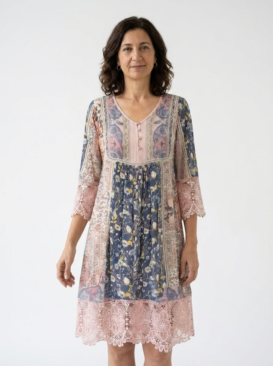 Naya | Women’s Boho Floral Lace Dress with Button Detail