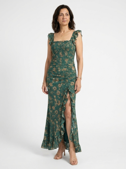 Amara | Women’s Boho Side-Slit Maxi Dress with Ruffle Sleeves