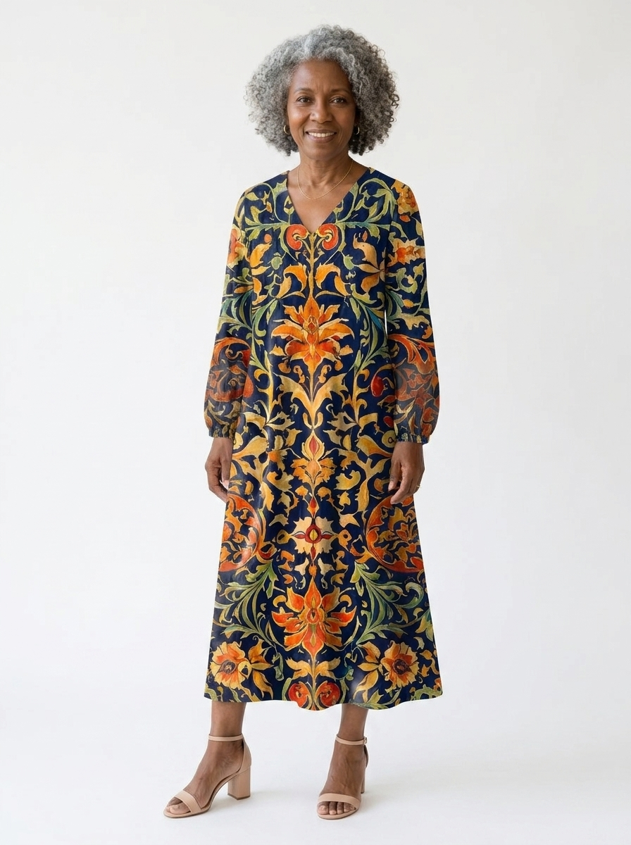 Maris | Women’s Vintage Abstract Linen Dress with Pockets
