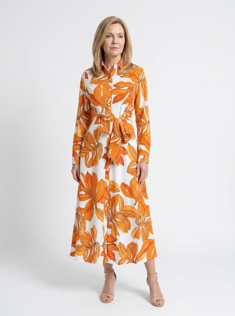 Lala | Women’s Floral Button-Down Maxi Shirt Dress with Waist Tie