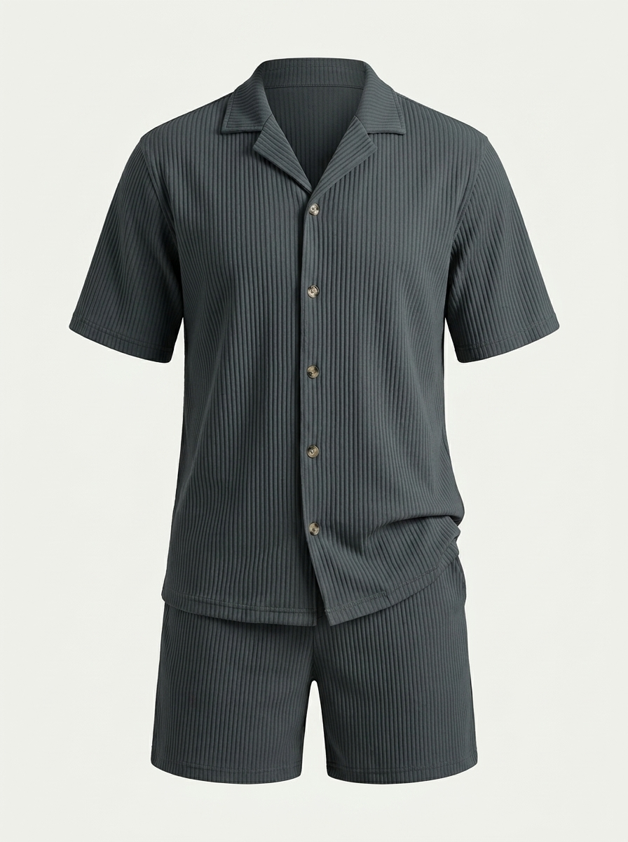 Milan | Textured Camp Collar Shirt & Shorts Set