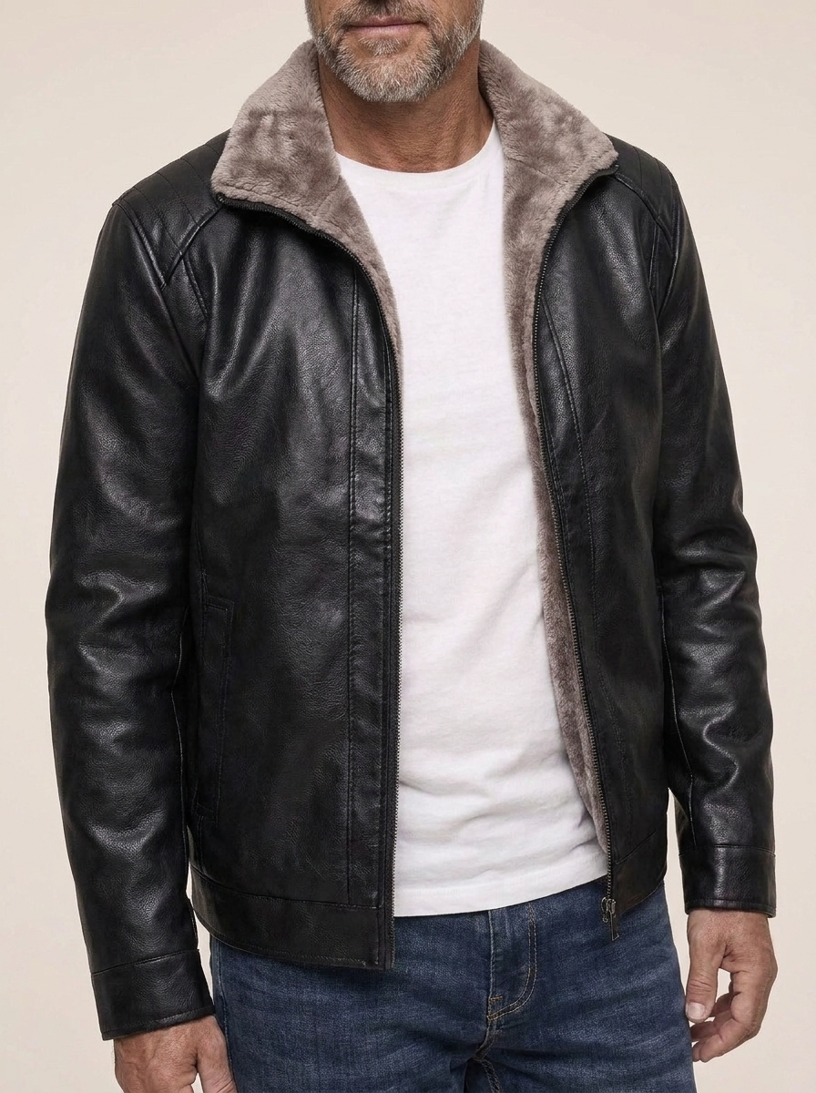 Dorian | Men’s Faux Leather Sherpa-Lined Zip Jacket