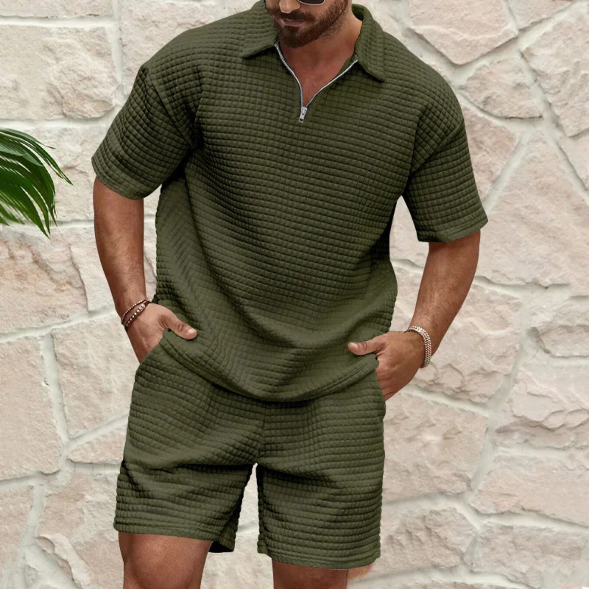 Waffle Knit Polo and Shorts Set – Relaxed Summer Co-Ord