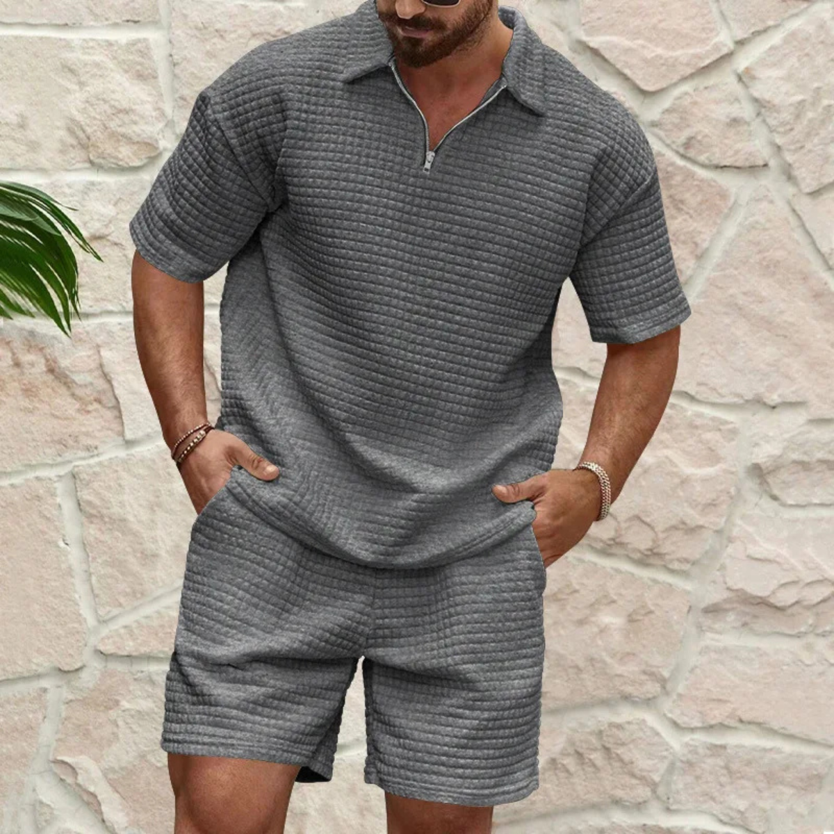 Waffle Knit Polo and Shorts Set – Relaxed Summer Co-Ord