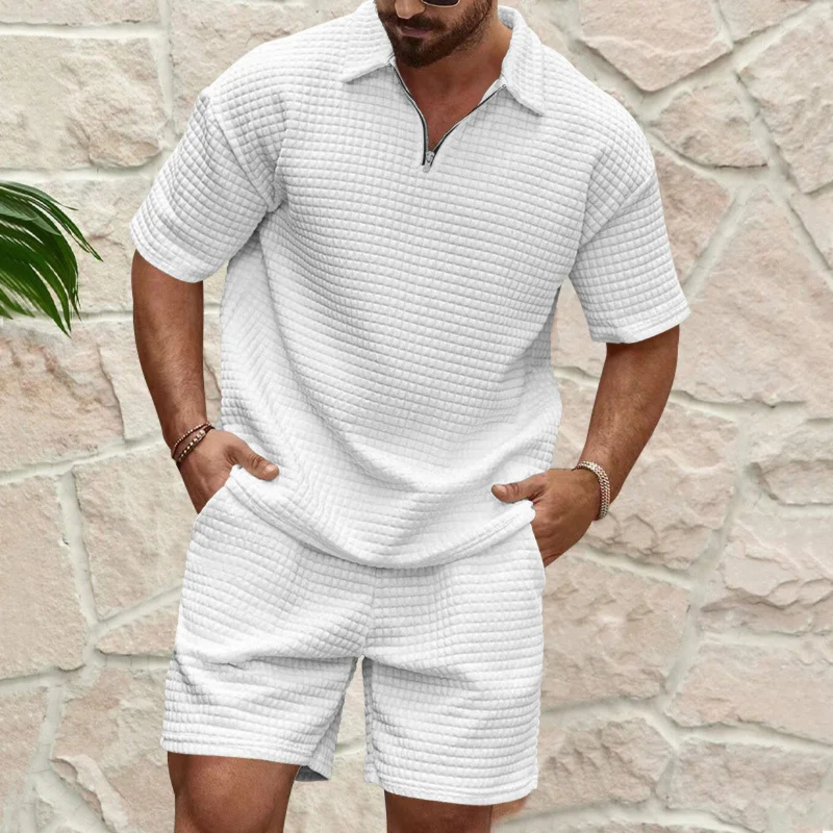 Waffle Knit Polo and Shorts Set – Relaxed Summer Co-Ord